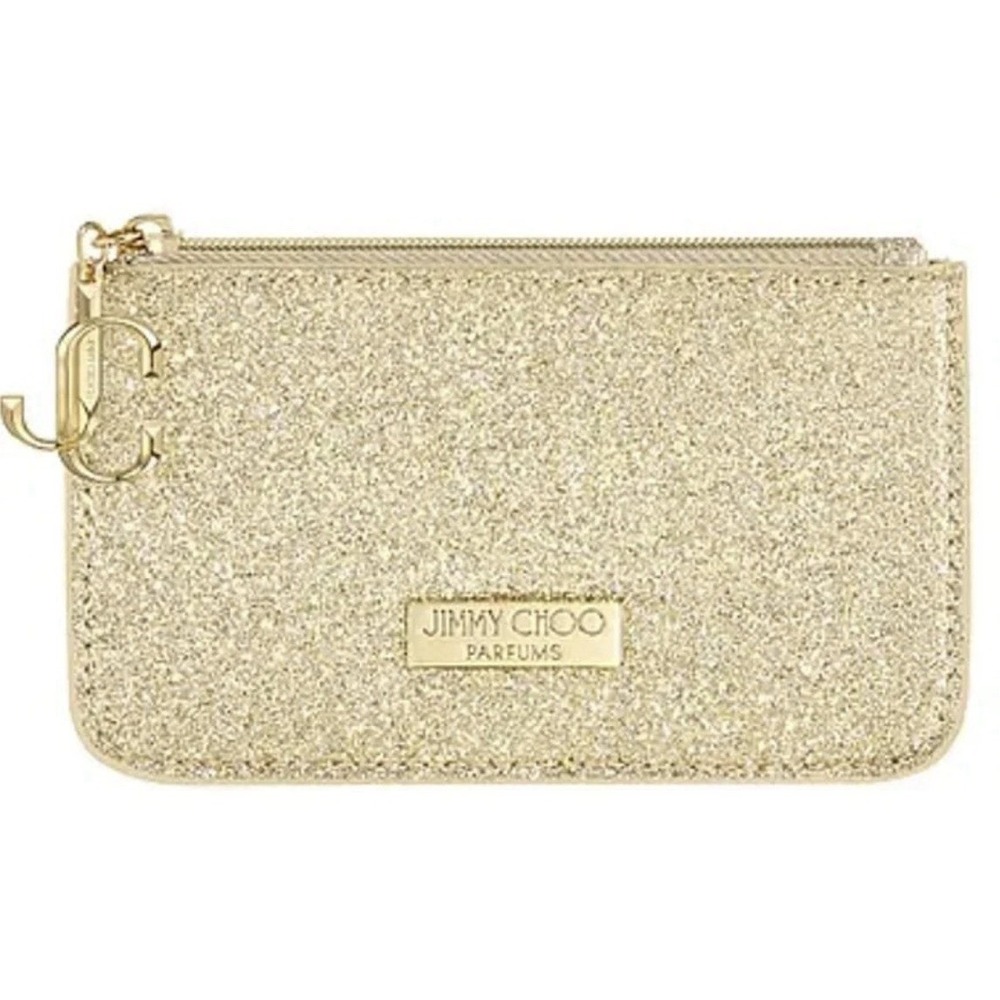 Jimmy Choo Parfums Gold Glitter‎ Wallet Credit Card Case Coin Purse Pouch Holder